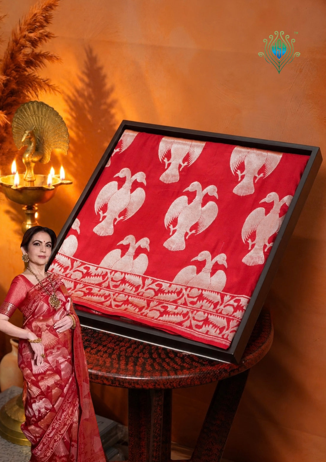 "VIRASAT 248" Banarasi Red Pure Katan Uppada Silk Saree With Double-Headed Eagle Motif