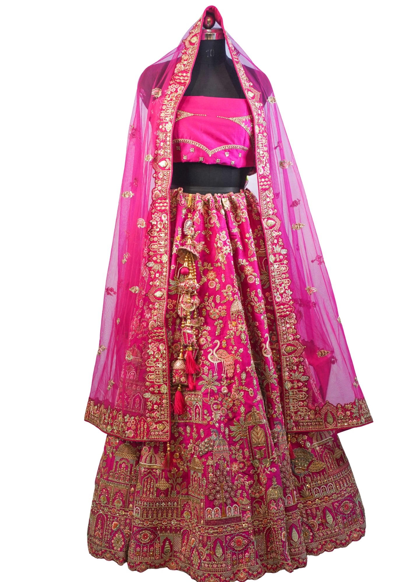 "MANSI 039" Banarasi Munga Silk Lehenga with Cutwork Border & AD Work – Regal Pink Elegance for the Modern Bride