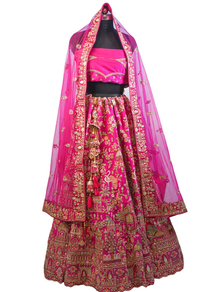 "MANSI 039" Banarasi Munga Silk Lehenga with Cutwork Border & AD Work – Regal Pink Elegance for the Modern Bride