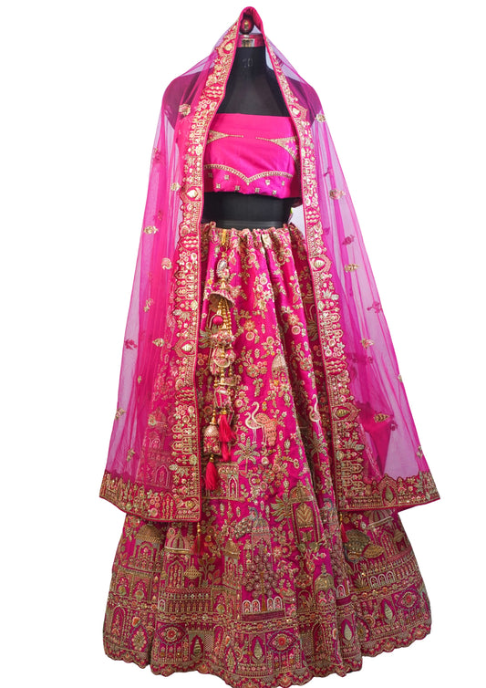 "MANSI 039" Banarasi Munga Silk Lehenga with Cutwork Border & AD Work – Regal Pink Elegance for the Modern Bride