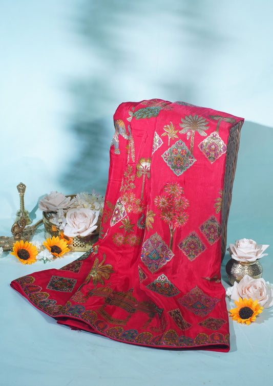 "Waah Banaras 083" Banarasi Royal Red Meenakari Pashmina Silk Saree