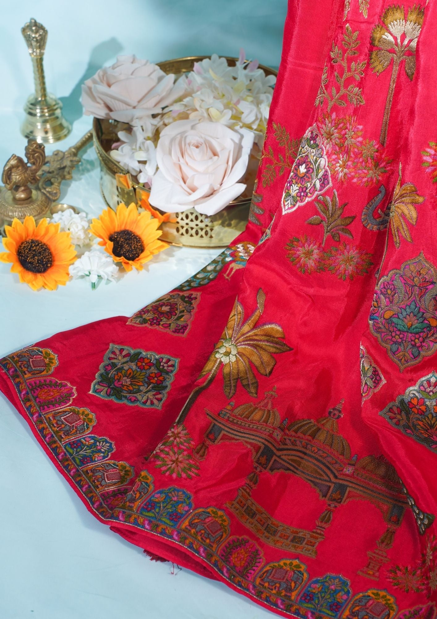 "Waah Banaras 083" Banarasi Royal Red Meenakari Pashmina Silk Saree