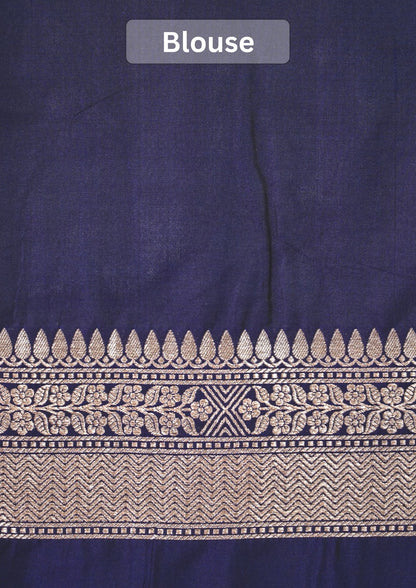 VIRASAT 211A: Pure Handloom Silk Sona Rupa Meenakari Jaal Saree Ink Blue
