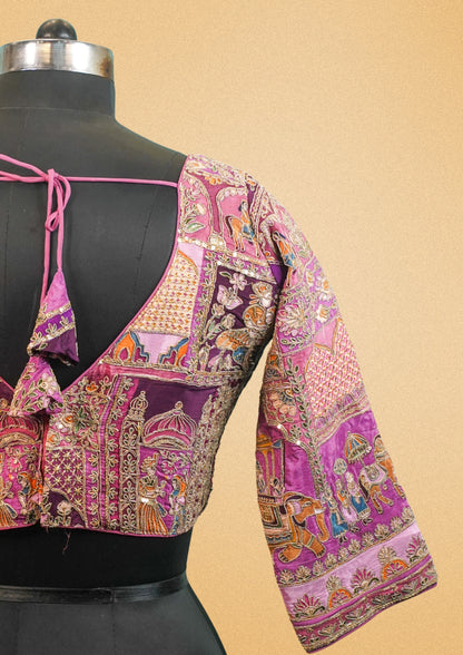 "RDM BL 008C" Banarasi Royal Purple Hand-Embroidered Storytelling Blouse