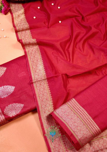 MANSI 177: Royal Red Soft Silk Sona Rupa Zari Suit Set