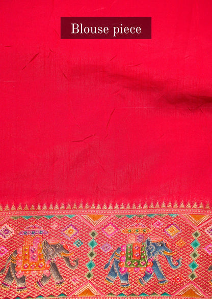 Waah Banaras 128 Cheri Red Khaddi Banarasi Saree with Meenakari Birds &amp; Elephants