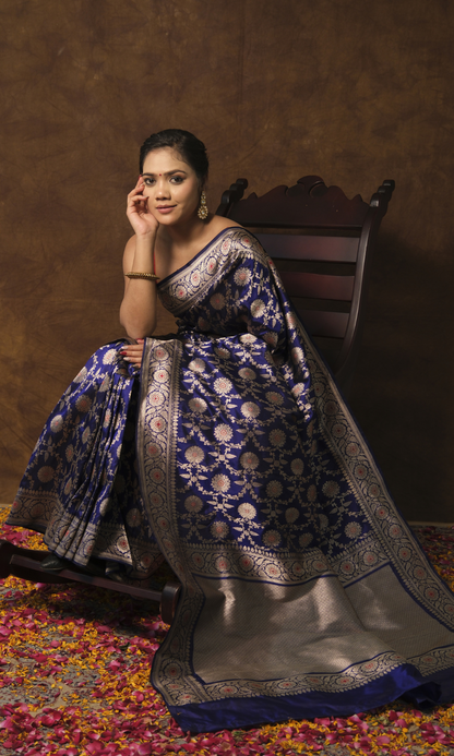 Navya: Traditional Banarasi Saree with Exquisite Mughal Motif Border