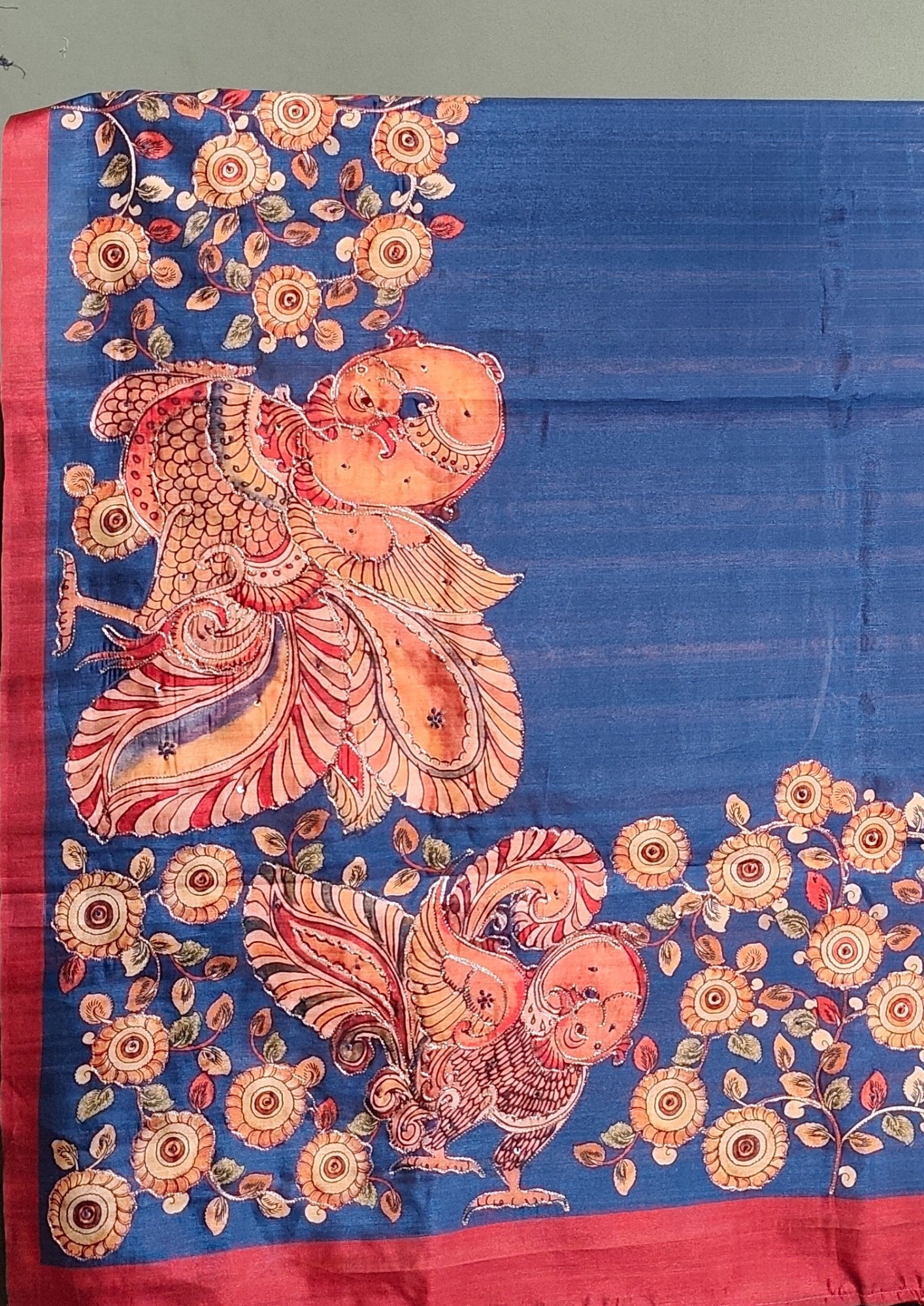 "UTSAV BANARAS 283" Banarasi Royal Blue Handwork Raw Silk Saree With Bird Motifs
