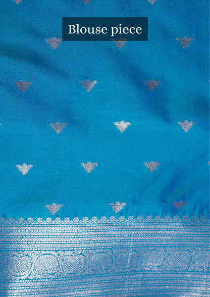 UTSAV BANARAS 312 Teal Blue Raw Silk Banarasi Saree with Zari Buti &amp; Nandi Border