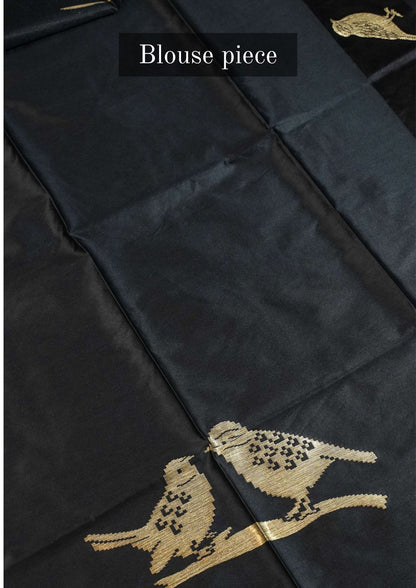 "UTSAV BANARAS 112" Banarasi Black Raw Silk With Bird Border Saree