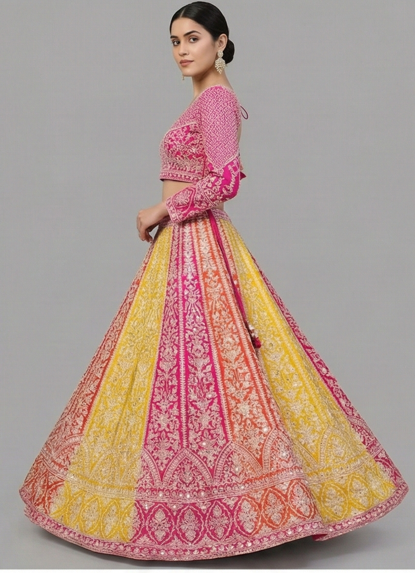 "Mansi 011" Banarasi Multicolor Lehenga With Stitched Blouse