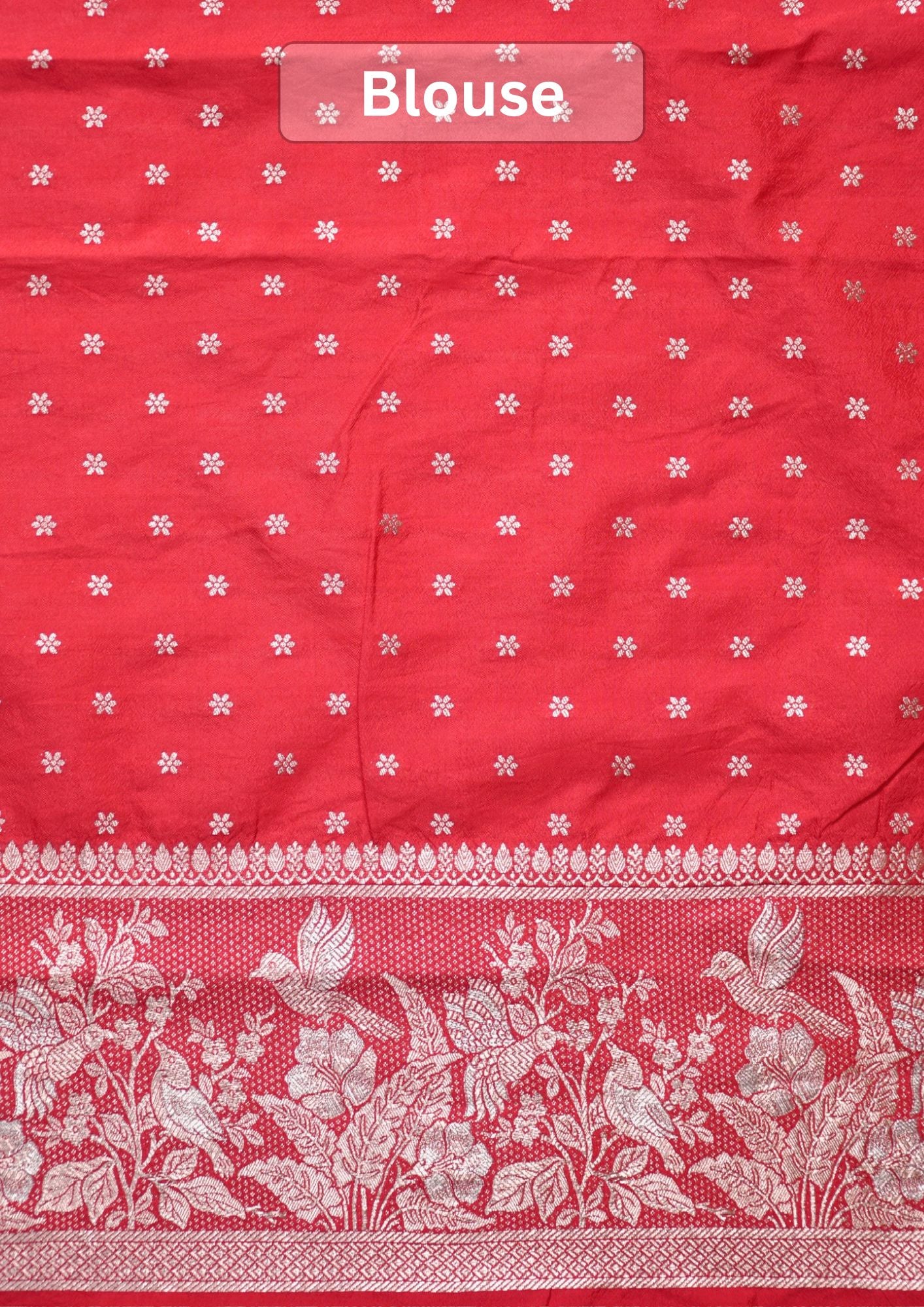 Waah Banaras 182: Royal Red Semi Katan Silk Saree With Beautiful Bird Border