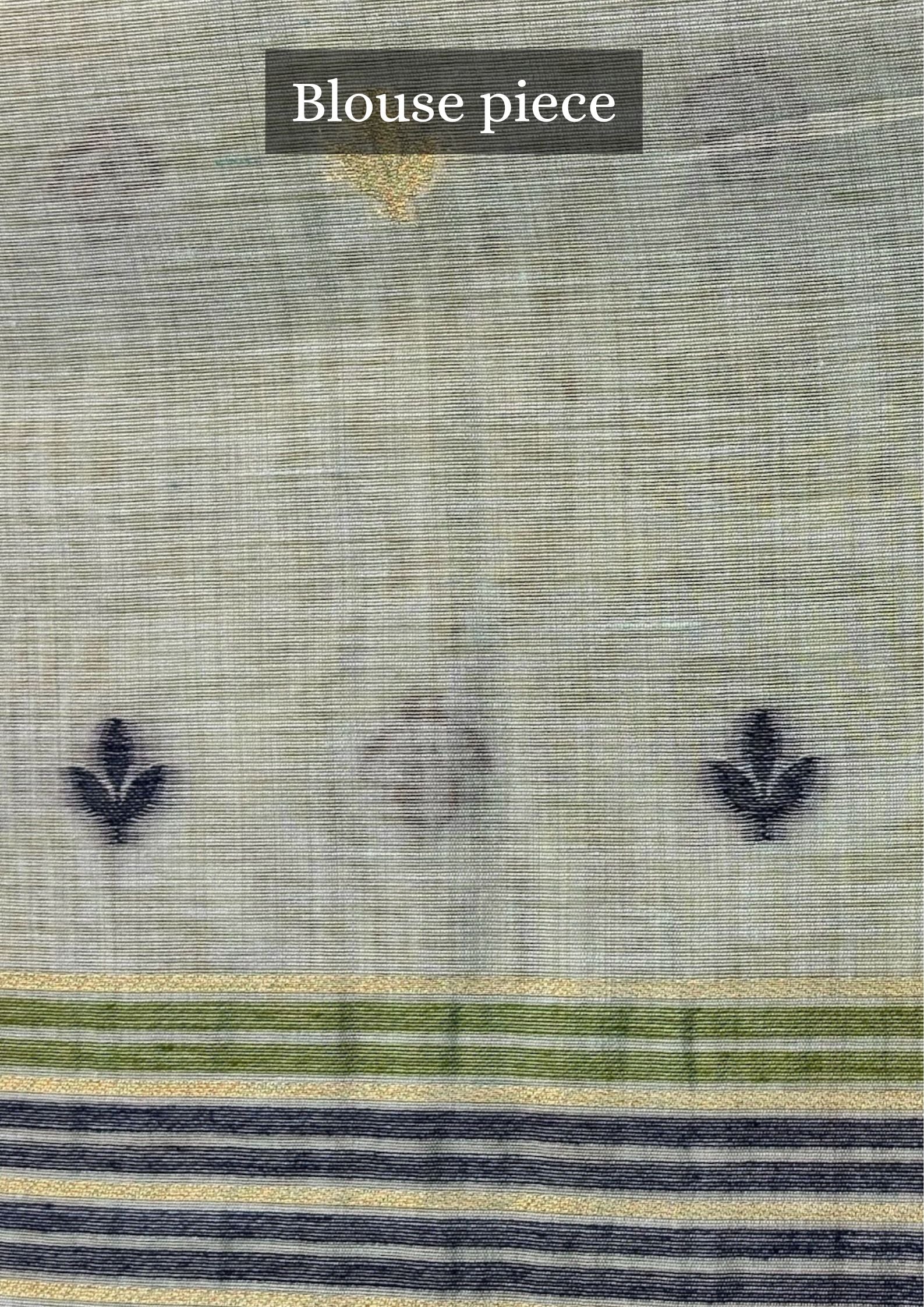 Utsav Banaras 377: Mint Green Handwoven Jamdani Saree with Elegant Bird &amp; Floral Jaal