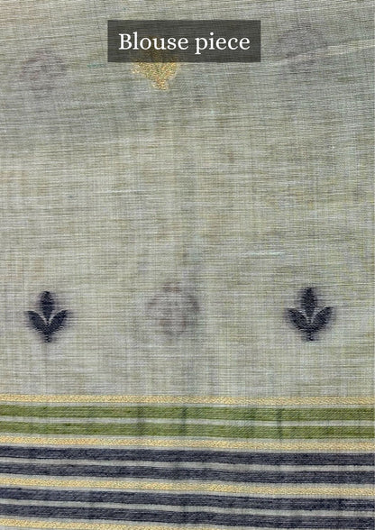 Utsav Banaras 377: Mint Green Handwoven Jamdani Saree with Elegant Bird &amp; Floral Jaal