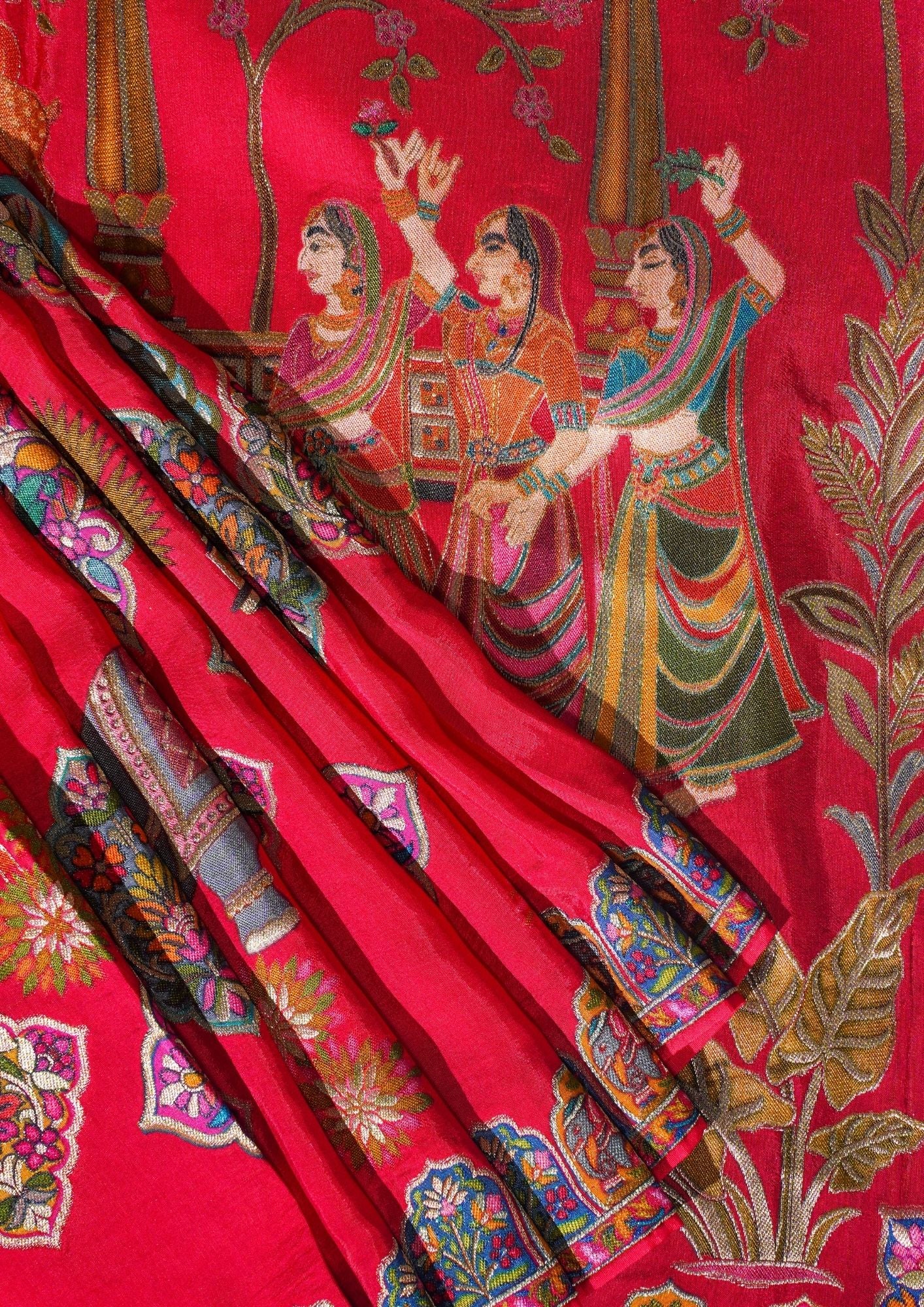 "Waah Banaras 083" Banarasi Royal Red Meenakari Pashmina Silk Saree