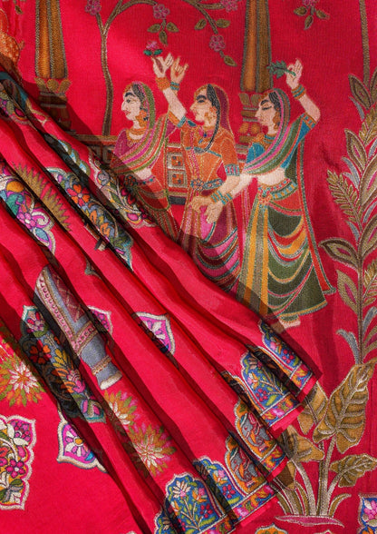 "Waah Banaras 083" Banarasi Royal Red Meenakari Pashmina Silk Saree