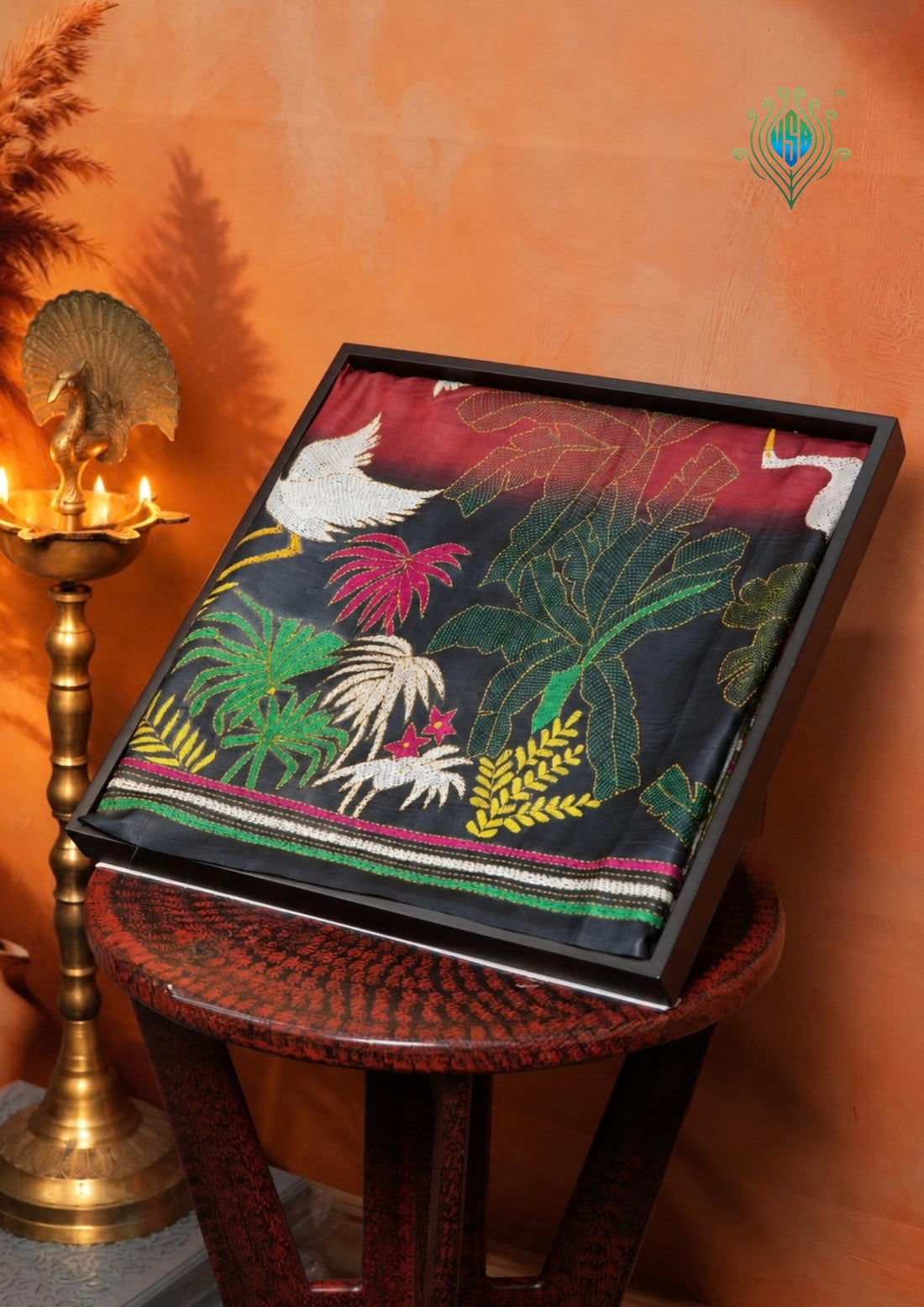Virasat 360: Tri-Tone Ombre Pure Tussar Silk Saree with Cross Stitch Art | Silk Mark Certified