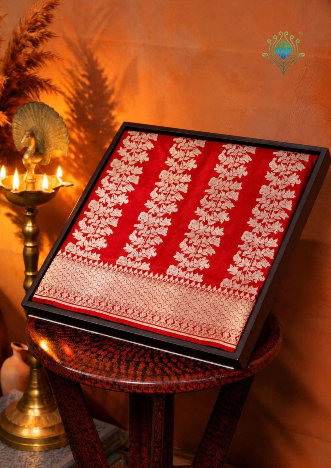 "VIRASAT 186D" Pure Handloom Katan Silk Saree With Elegant Vertical Stripes with Traditional Border &amp; Pall