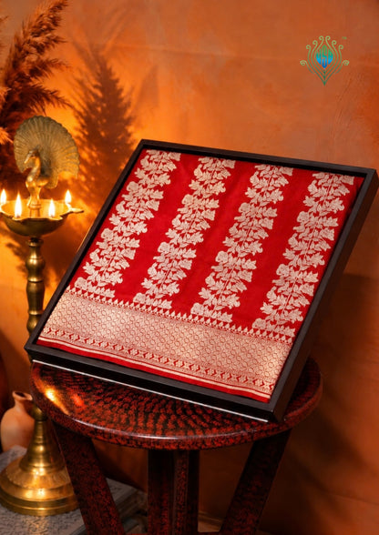 "VIRASAT 186D" Pure Handloom Katan Silk Saree With Elegant Vertical Stripes with Traditional Border &amp; Pall