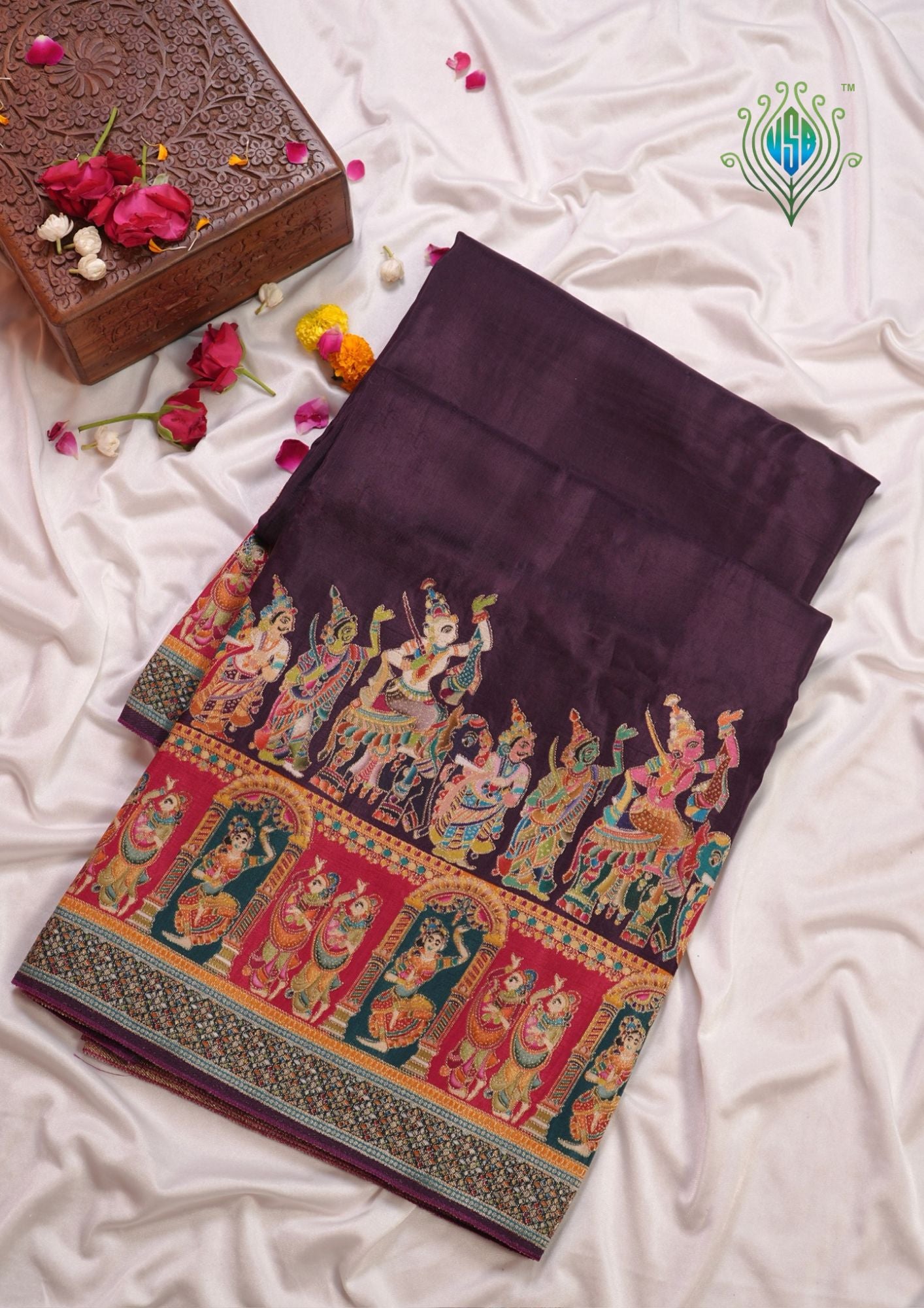 UTSAV BANARAS 477G: Coffee Brown Butter Silk Saree with Heritage Position Print &amp; Contrast Blouse