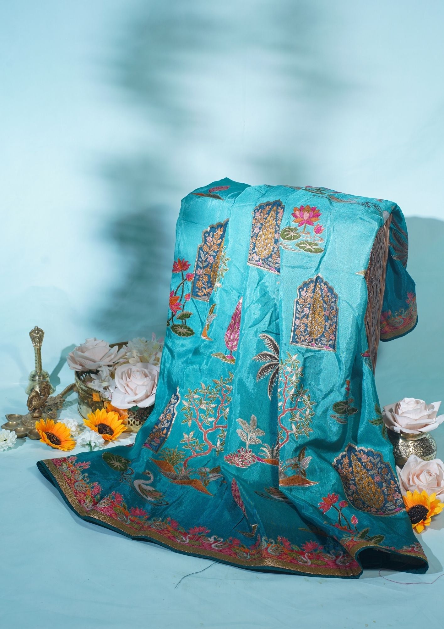 "Waah Banaras 079" Banarasi Aqua Blue Meenakari Pashmina Silk Saree