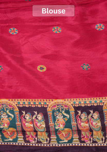 UTSAV BANARAS 477G: Coffee Brown Butter Silk Saree with Heritage Position Print &amp; Contrast Blouse