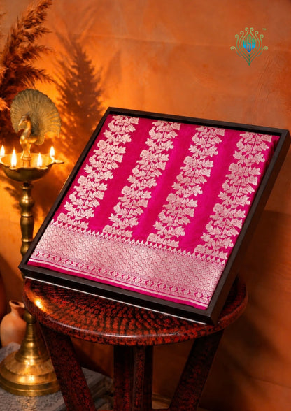 "VIRASAT 186B" Pure Handloom Katan Silk Saree With Elegant Vertical Stripes with Traditional Border &amp; Pall
