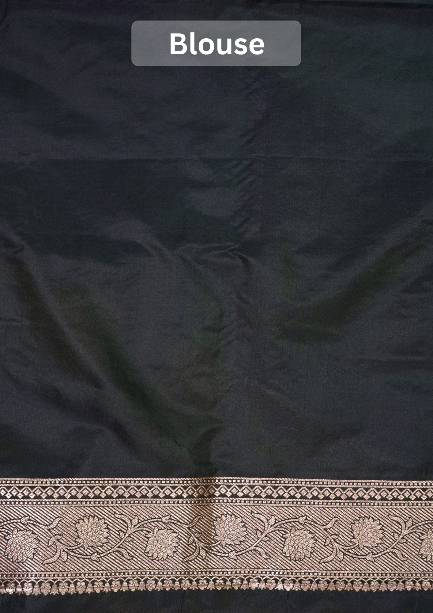 VIRASAT 408: Pure Black Handloom Katan Silk Saree with Sona Rupa Zari &amp; Meenakari Border-Pallu (Silk Mark Certified)