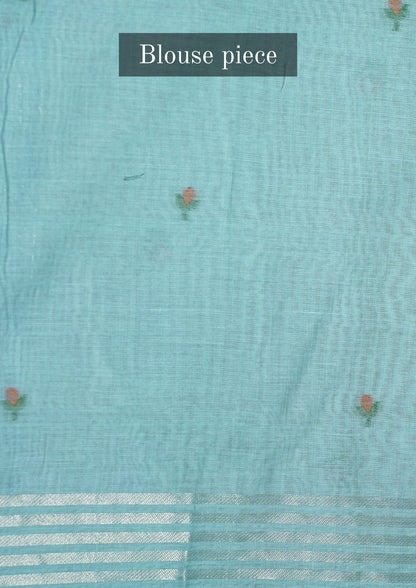 "UTSAV BANARAS 302" Banarasi Sea Green Chanderi Jamdani Silk Saree with Scalloped Floral Pallu