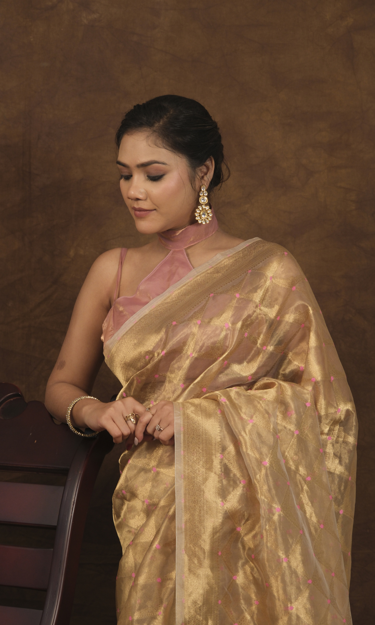VIRASAT 321: Pink Meena Booti Saree on Pure Tissue Silk