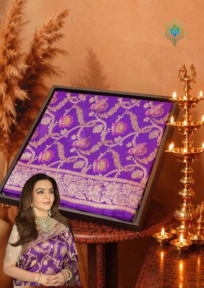 VIRASAT 426: Pure Handloom Kadwa Katan Silk Saree – Royal Purple | Silk Mark Certified | Celebrity Choice