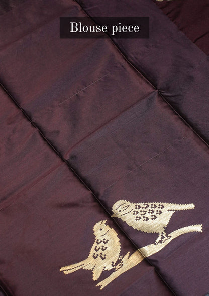 "UTSAV BANARAS 111" Banarasi Dark Brown Raw Silk With Bird Border Saree