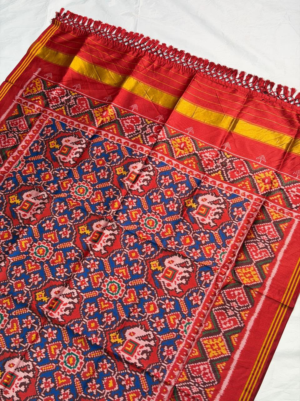 MCD 027: Beautiful Surkh Red Patola Silk Dupatta With Tassels And Standard Length