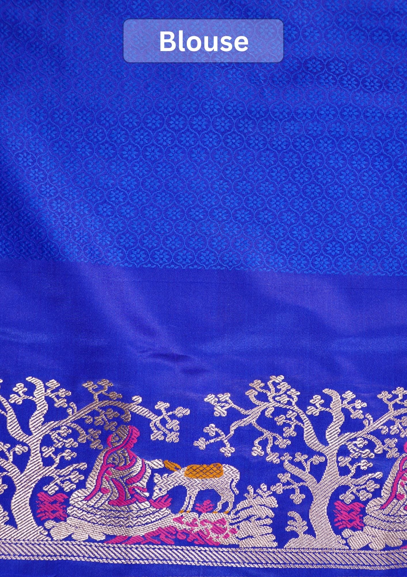 Waah Banaras 172A: Royal Blue Satin Banarasi Silk Saree with Meenakari Animal Motifs