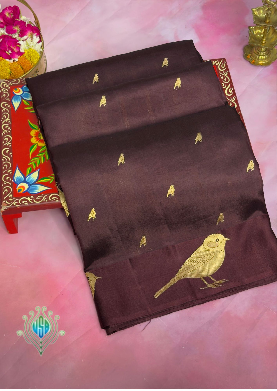 VIRASAT 371: Chocolate Brown Pure Mashru Silk Saree with Zari Work