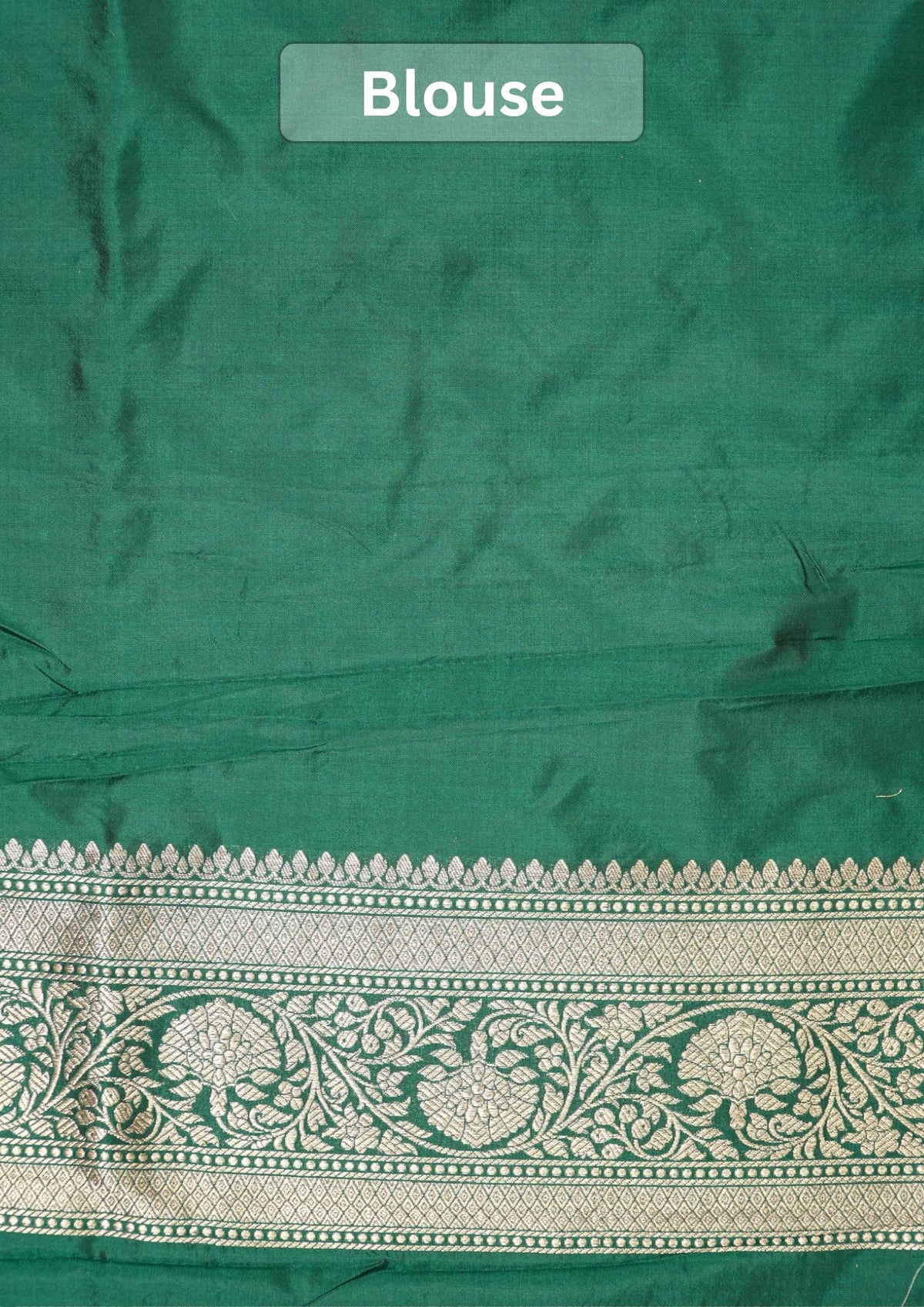 VIRASAT 430: Bottle Green Pure Handloom Katan Silk Saree with Gold Zari Buta &amp; Traditional Banarasi Border