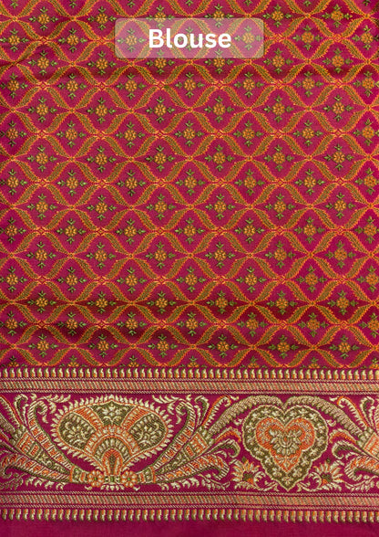 WAAH BANARAS 166A: Deep Pink Satin Tanchoi Silk Saree with Rich Zari, Resham Weaving &amp; Grand Floral Paisley Border (Copy)
