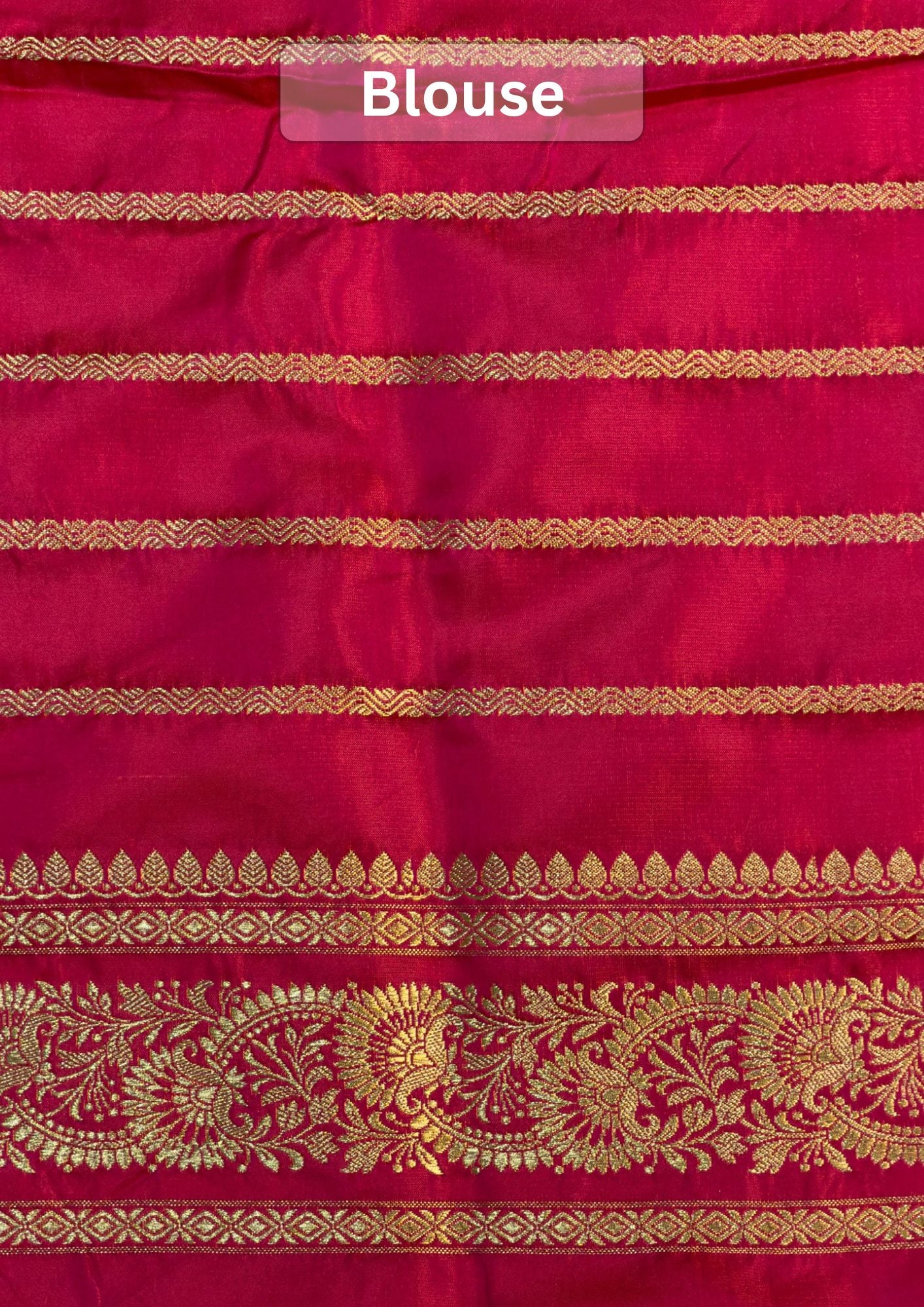 WAAH BANARAS 167A:  Dual Pink  Satin Mashru Silk Saree with Gold Zari, Resham Weaving &amp; Floral Border (Copy)