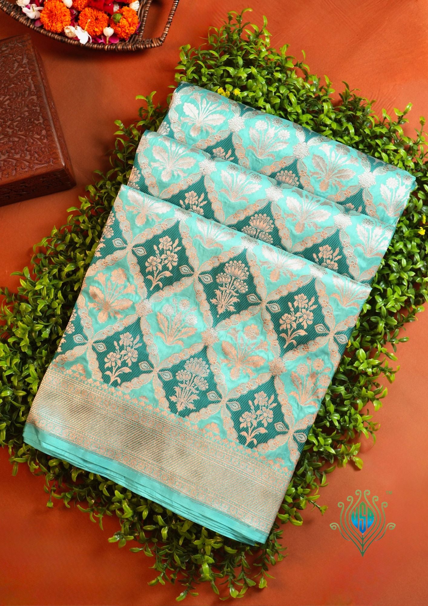 VIRASAT 427C: Silk Mark Certified Sea Green Pure Handloom Silk Saree with Kadwa Zari Weaving
