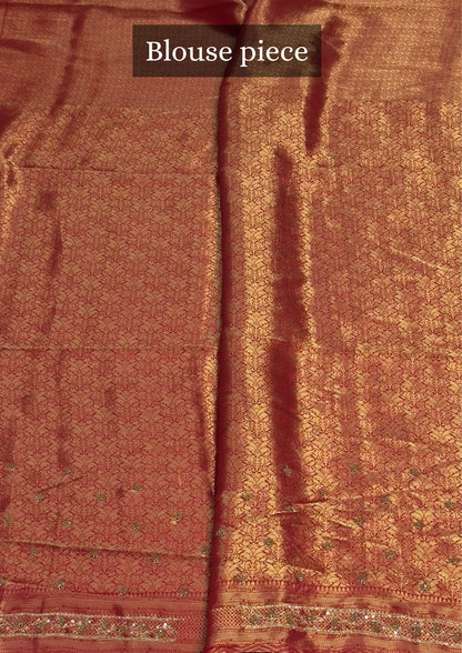 VIRASAT 383: Surkh Laal Brocade Silk Saree with Hand Zardozi Buta &amp; Subtle Gold Zari