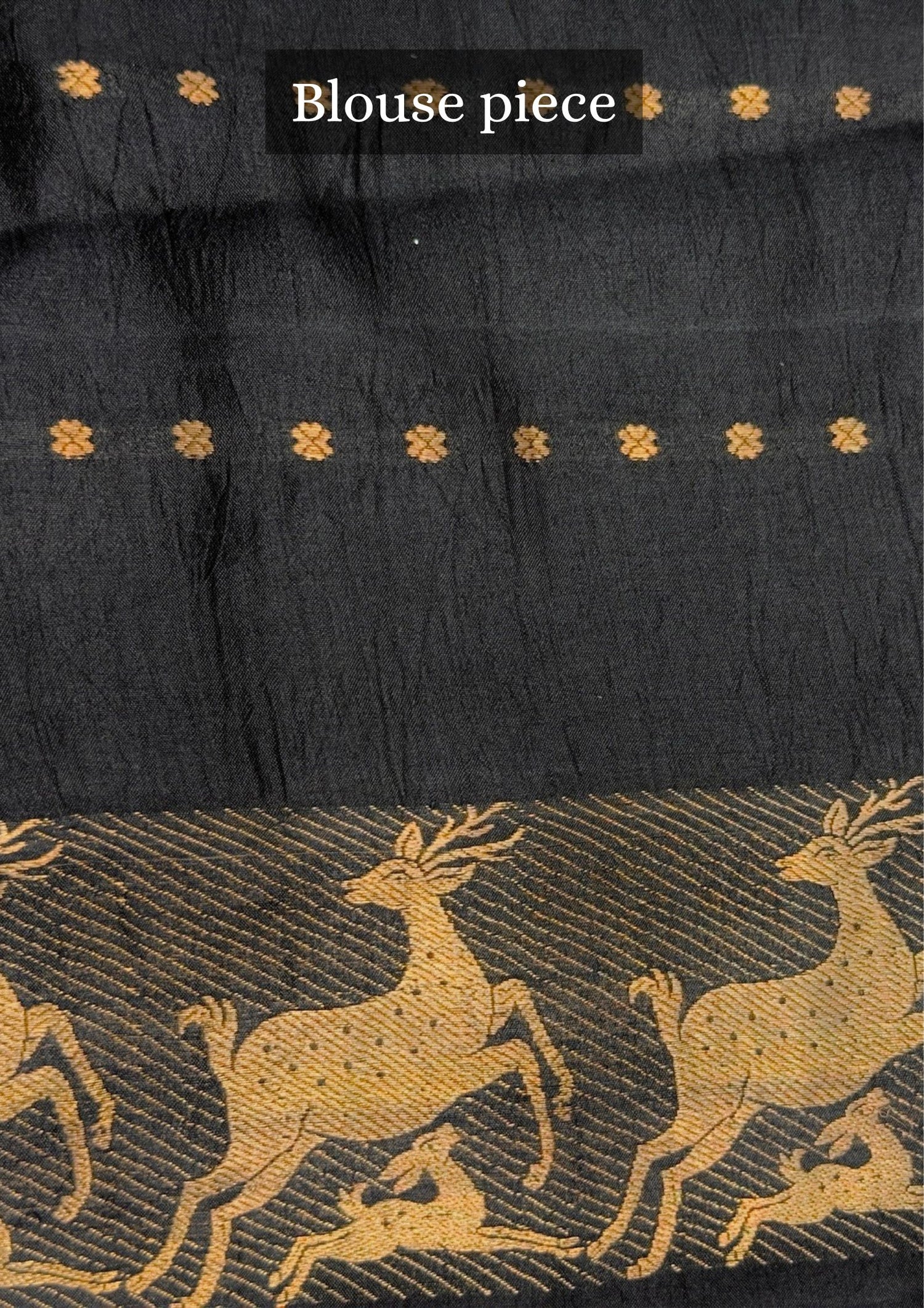 VIRASAT 370: Night Black Pure Mashru Silk Saree with Gold Zari Animal Motifs