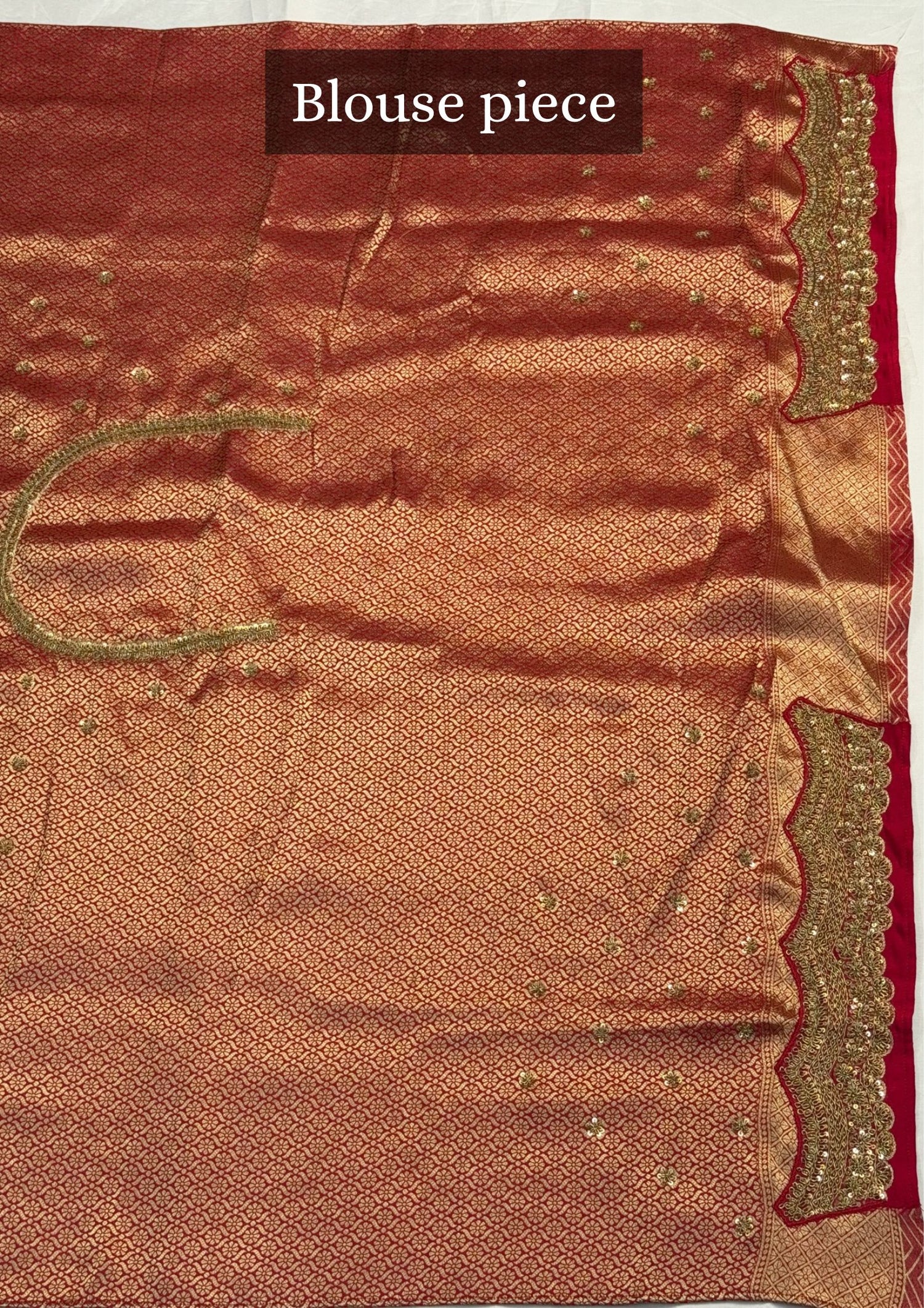 VIRASAT 385: Sunahara Laal Brocade Silk Saree with Gold Zari Jaal &amp; Hand Zardozi Scallop Work