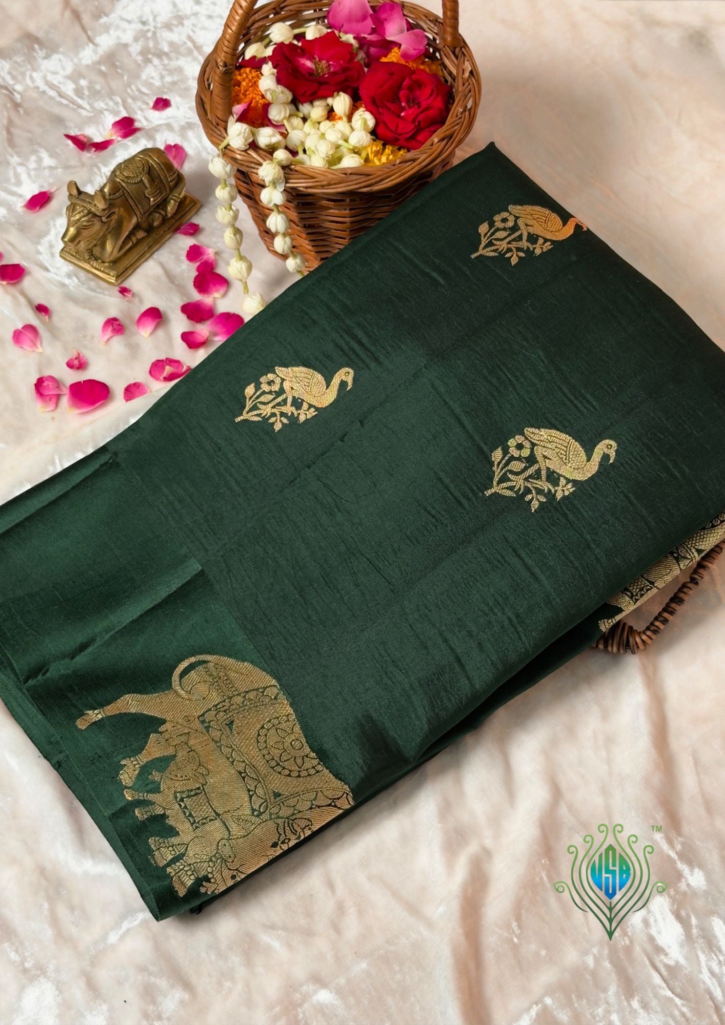 VIRASAT 369: Ochre Yellow Pure Mulberry Silk Saree with Zari Animal Motifs