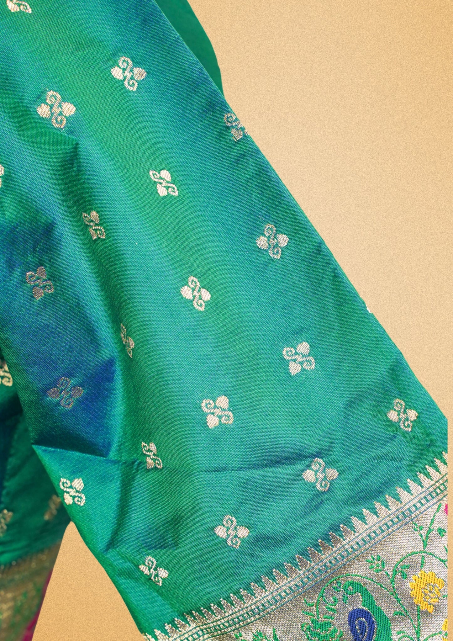 "RDM BL 010"  Banarasi Elegant Green Blouse with Peacock Zari Border & Back Tie Design