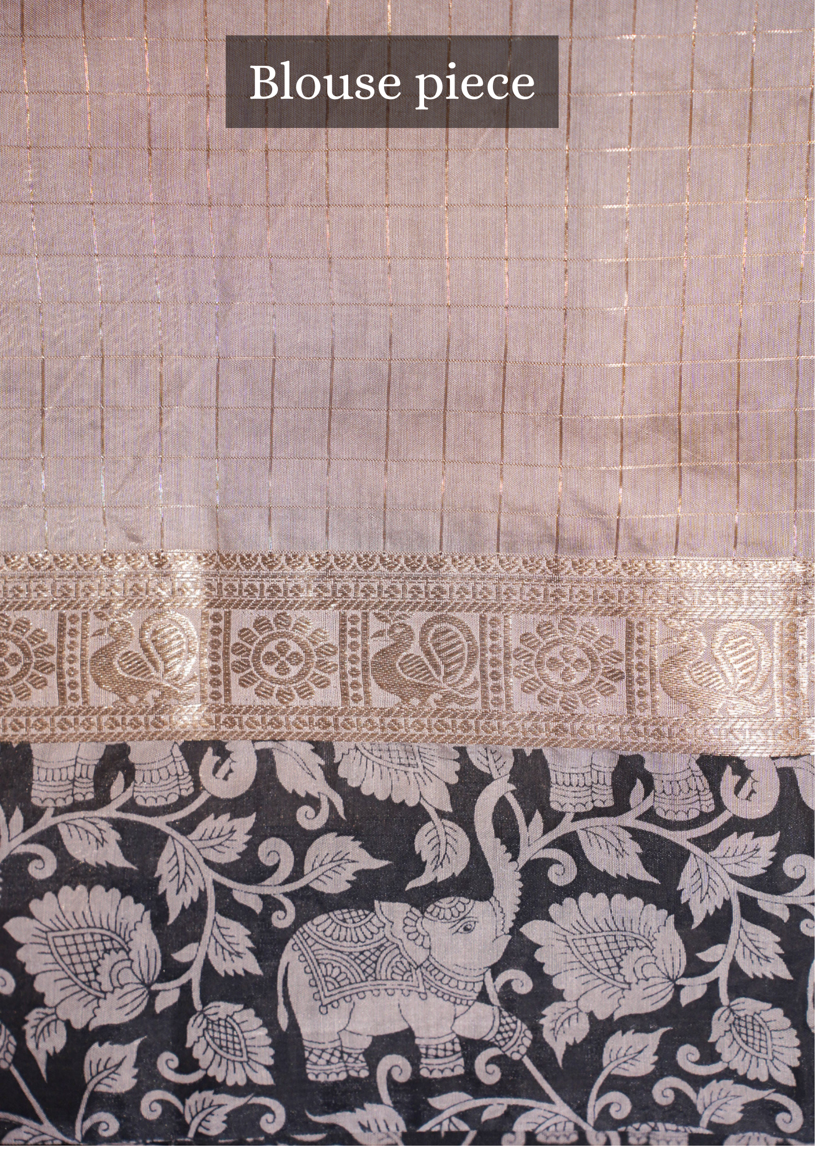 Utsav Banaras 316 Silver Grey Raw Silk Saree with Zari Checks &amp; Floral Border