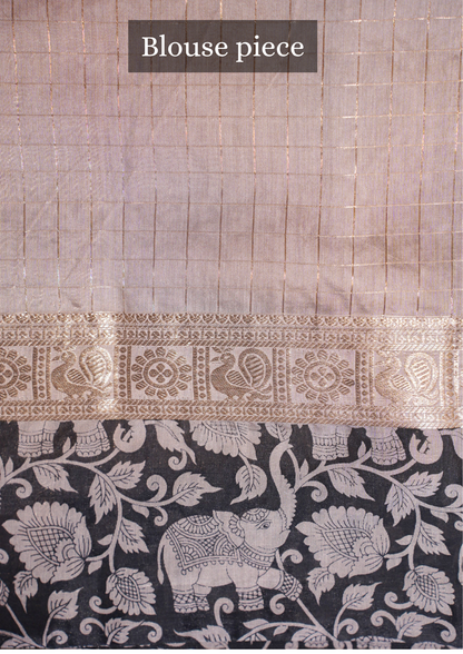 Utsav Banaras 316 Silver Grey Raw Silk Saree with Zari Checks &amp; Floral Border