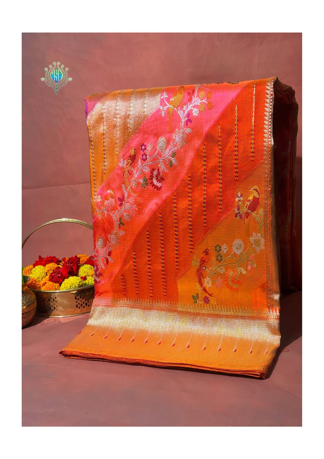 Founder Choice 061: Luxury Rangkat Pure Katan Silk Saree with Bird &amp; Floral Meenakari Work | Silk Mark Certified
