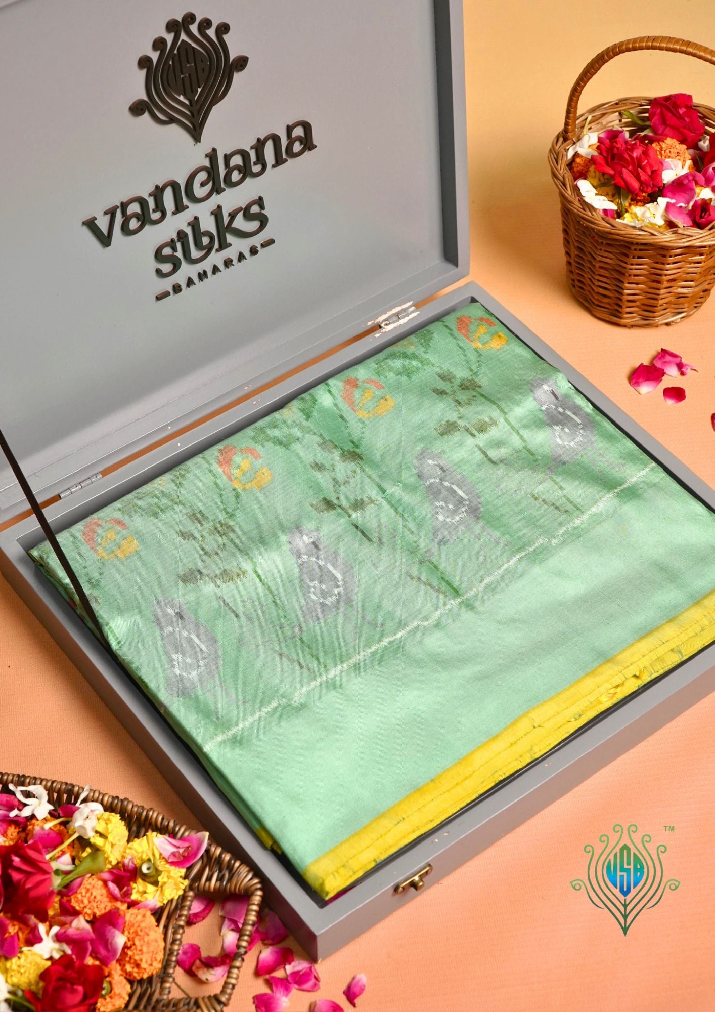 Founder Choice 072: Pure Katan Patola Ikkat Handloom Silk Saree in Pista Green