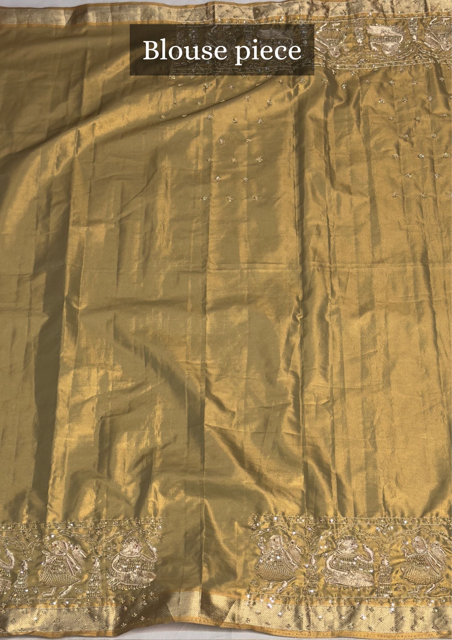 VIRASAT 380: Sand Gold Kanjivaram Silk Saree with Mehreen Zardozi Work &amp; Pearl Border (Silk Mark Certified)