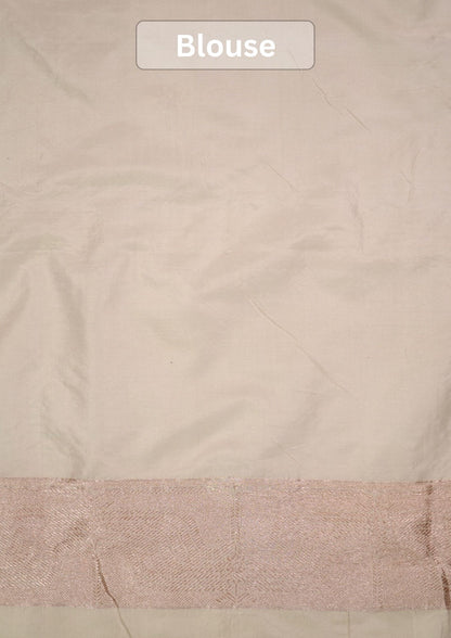 VIRASAT 425B: Beautiful Creamy White Pure Handloom Rangkat Katan Silk Saree Floral Meenakari With Silk Mark Certified